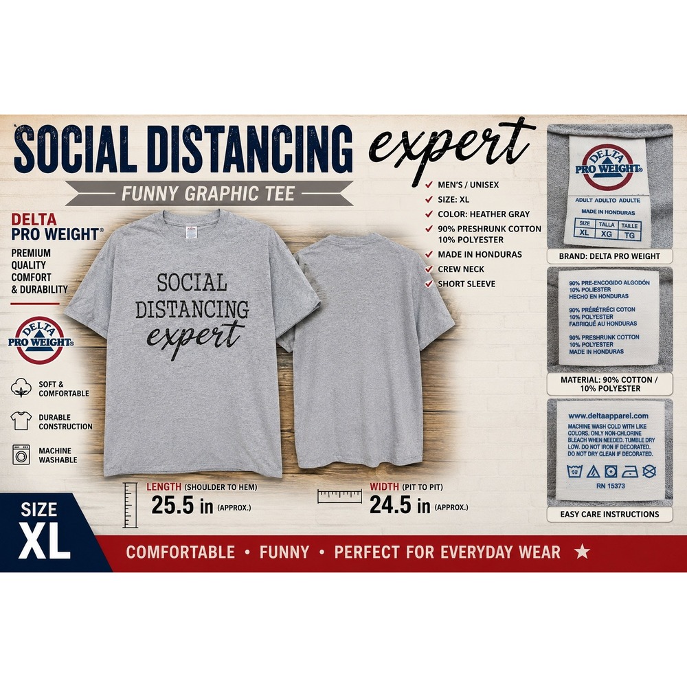 Delta Pro Weight Social Distancing Expert Graphic Tee Heather Gray Mens XL